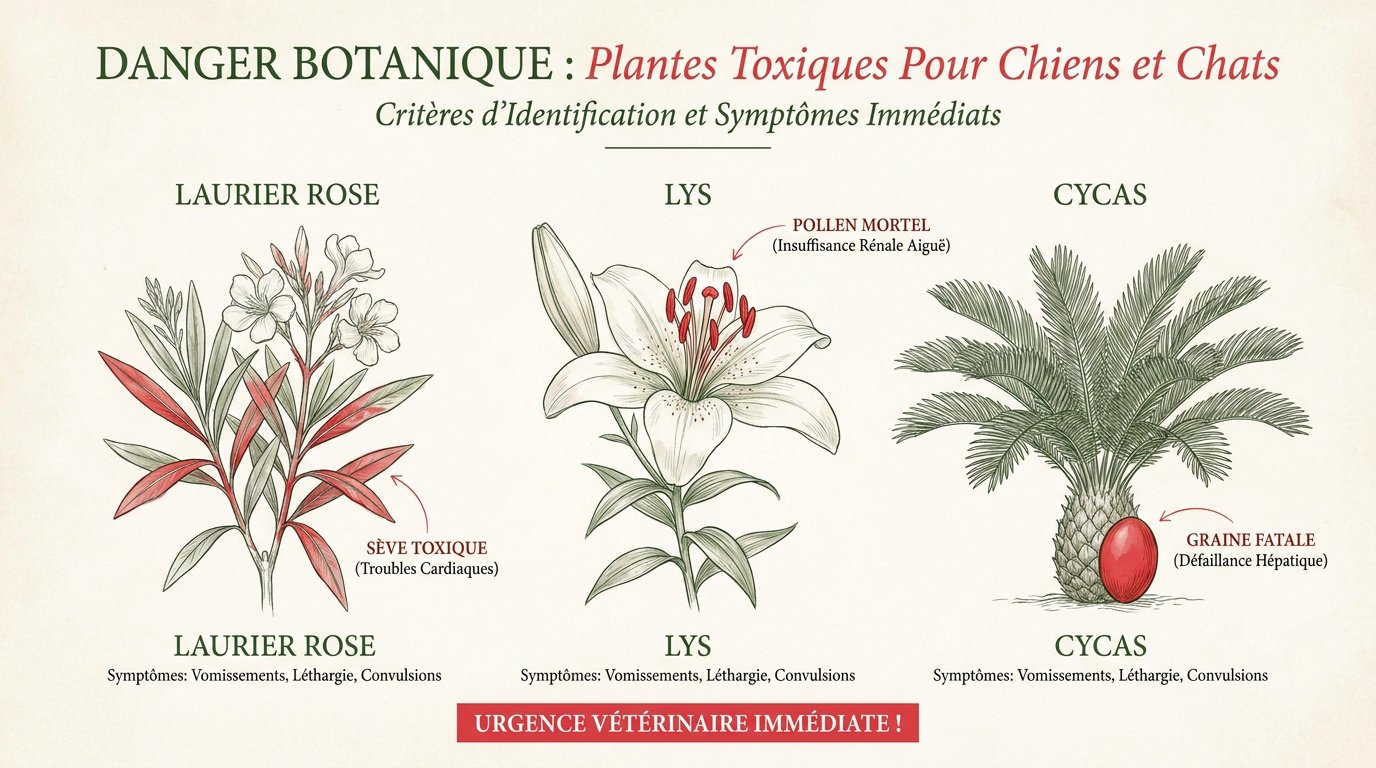 Illustration des dangers botaniques et plantes toxiques pour chiens et chats