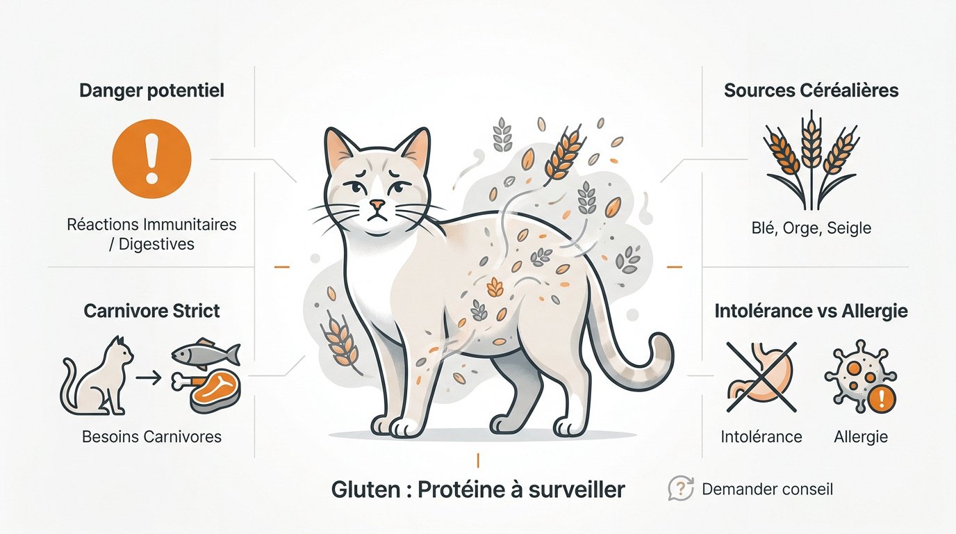Chat roux examinant sa gamelle de croquettes sans céréales
