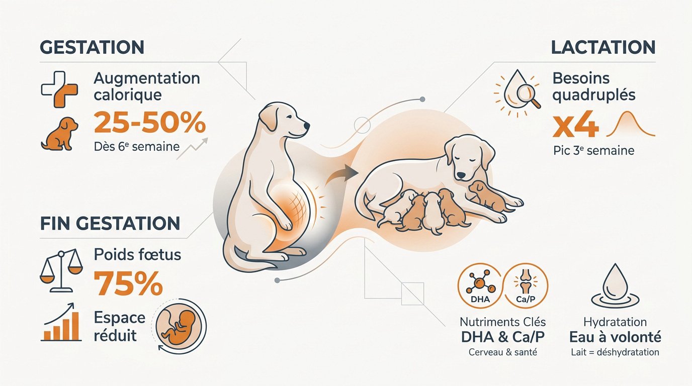Chienne allaitant ses chiots avec une alimentation adaptée