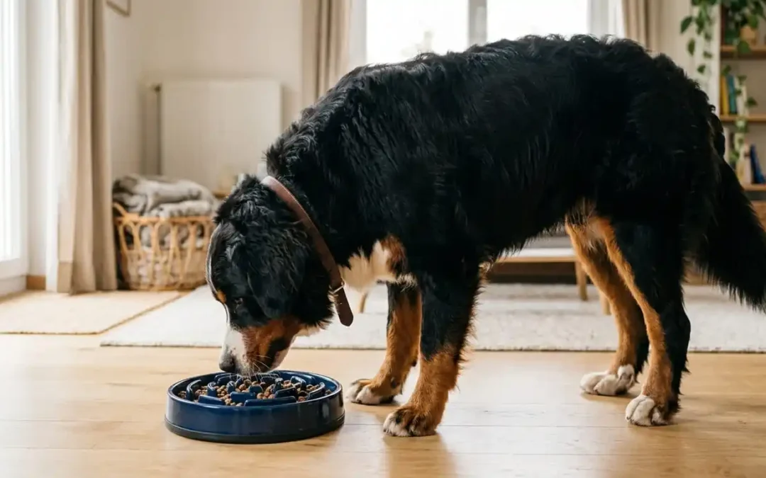 chien devant une gamelle anti glouton prévention torsion estomac